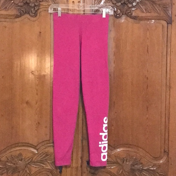 adidas Pants - Adidas Magenta Slim Fit Leggings with White Logo